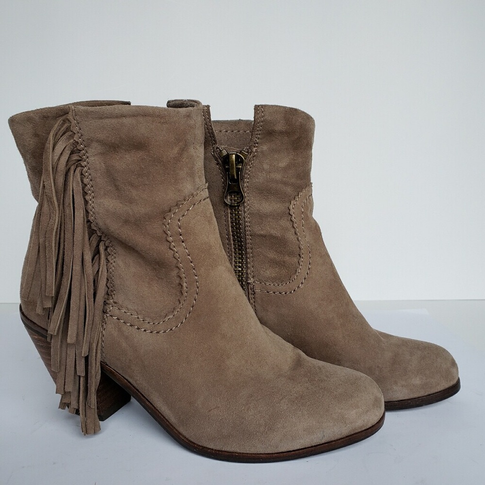 Sam Edelman Taupe Louie Fringe Booties
